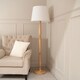 image 2 of ValueLights Victoria Light Wood Traditional Stem Floor Lamp with White Fabric Tapered Shade & Bulb | White