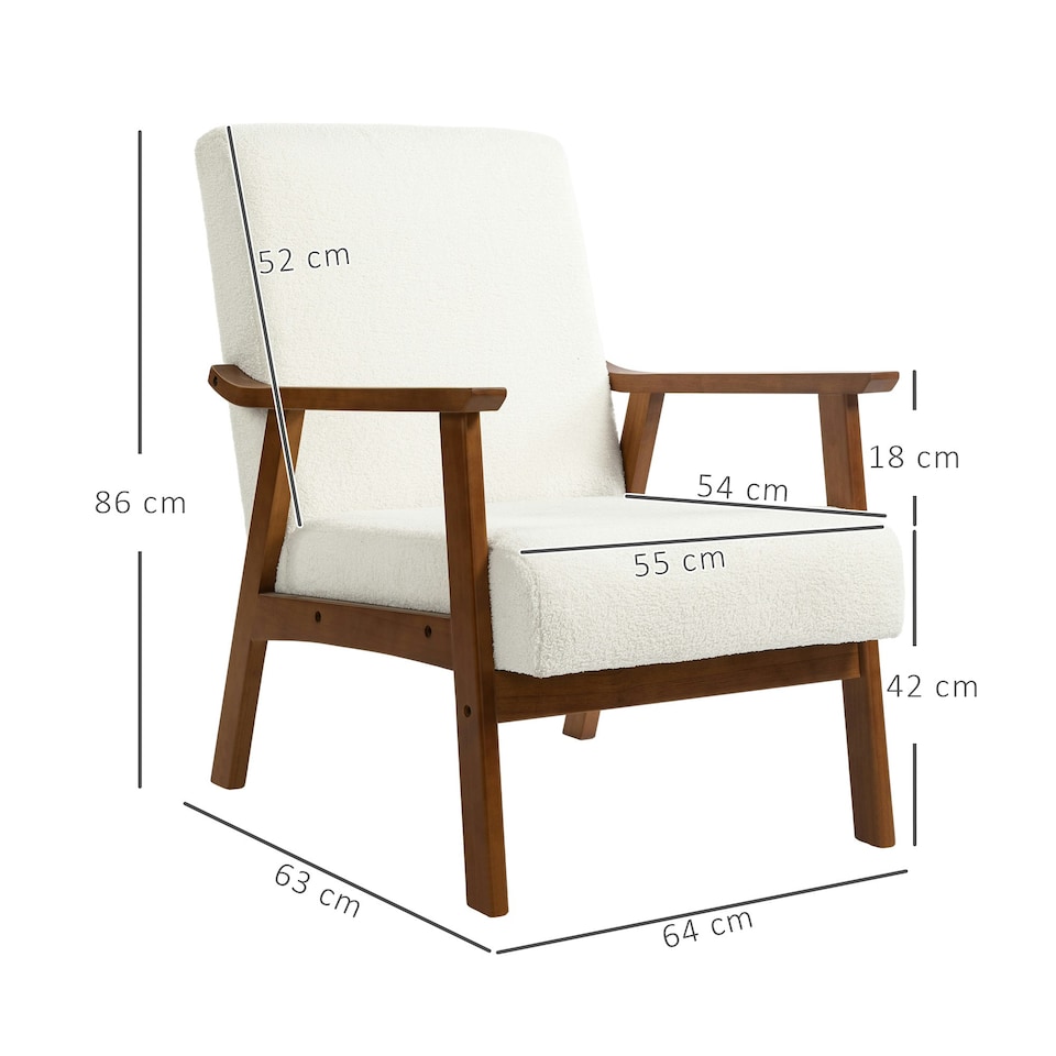 image 1 of HOMCOM Boucle Accent Chair Armchair W/ Wide Seat for Living Room Bedroom, White