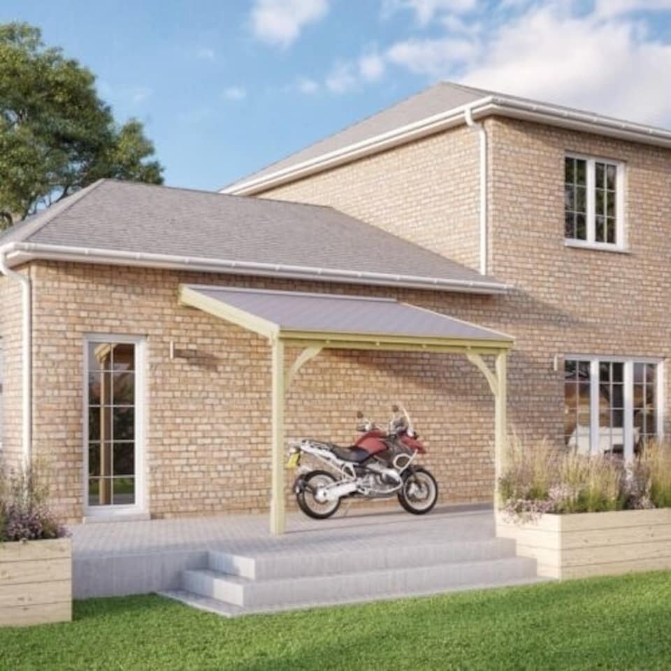 image 1 of Felt Shingle Roof Car Port 2 Post - Wood - L350 x W363 cm - Light Green Green