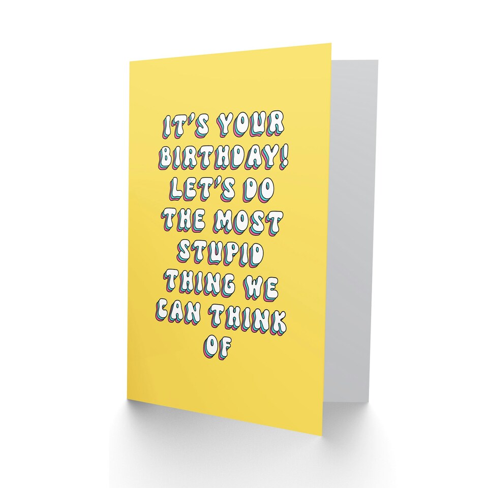image 1 of Let's Do Most Stupid Thing Fun Bright Retro Friend Birthday Card