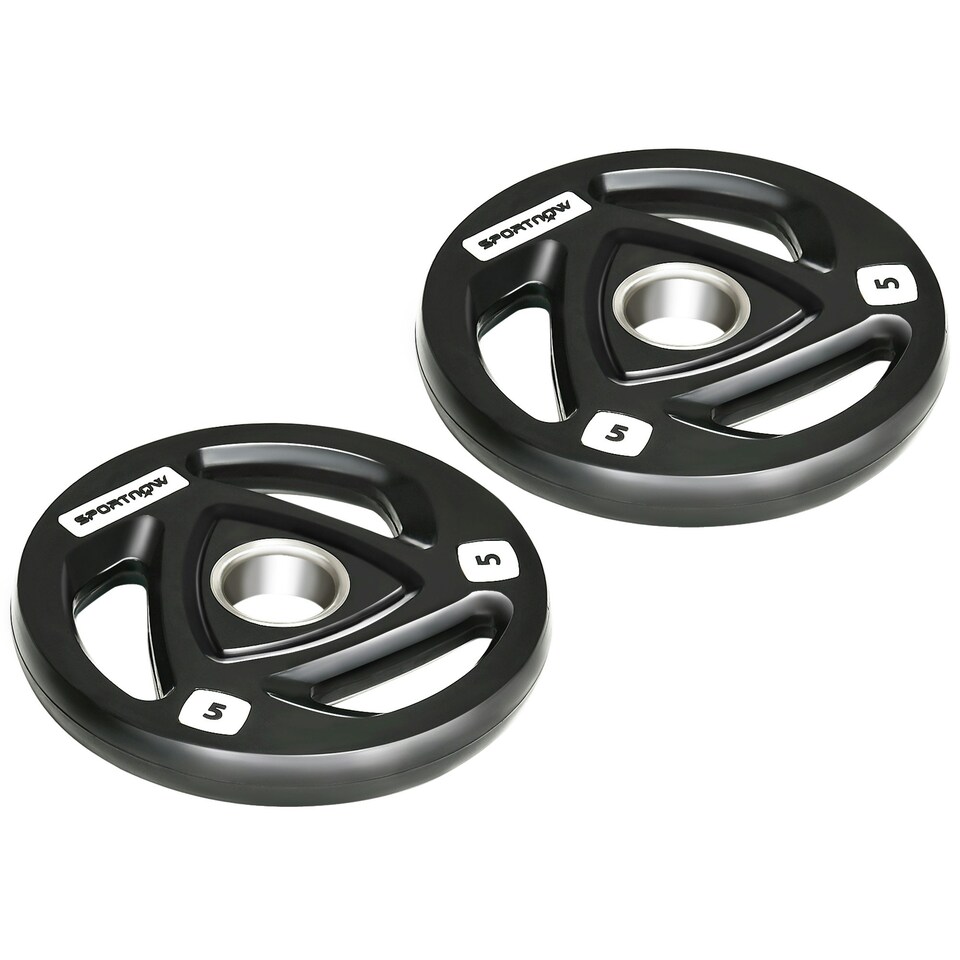 image 1 of SPORTNOW Two 5kg Olympic Weight Plates for Barbell, with Tri-Grips