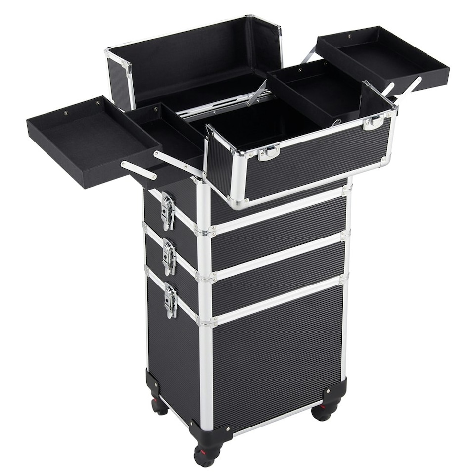 image 1 of Yaheetech 4-In-1 Rolling Makeup Trolley Case Aluminum Black | Pink