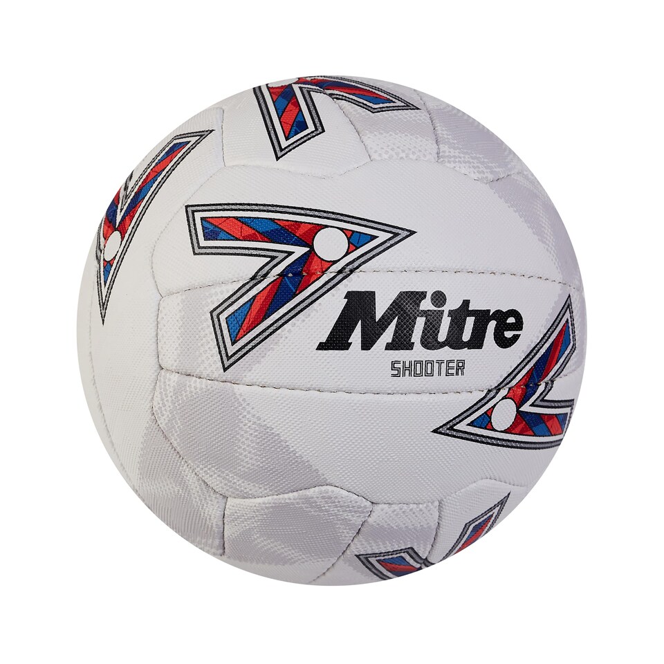 image 1 of Mitre Shooter Match Netball | Great Grip | Durable Design, White/Red/Blue, 5