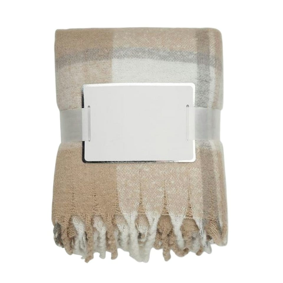 image 1 of MidOcean Quet Mohair Chequered Blanket - Beige - 152cm x 127cm | Brown