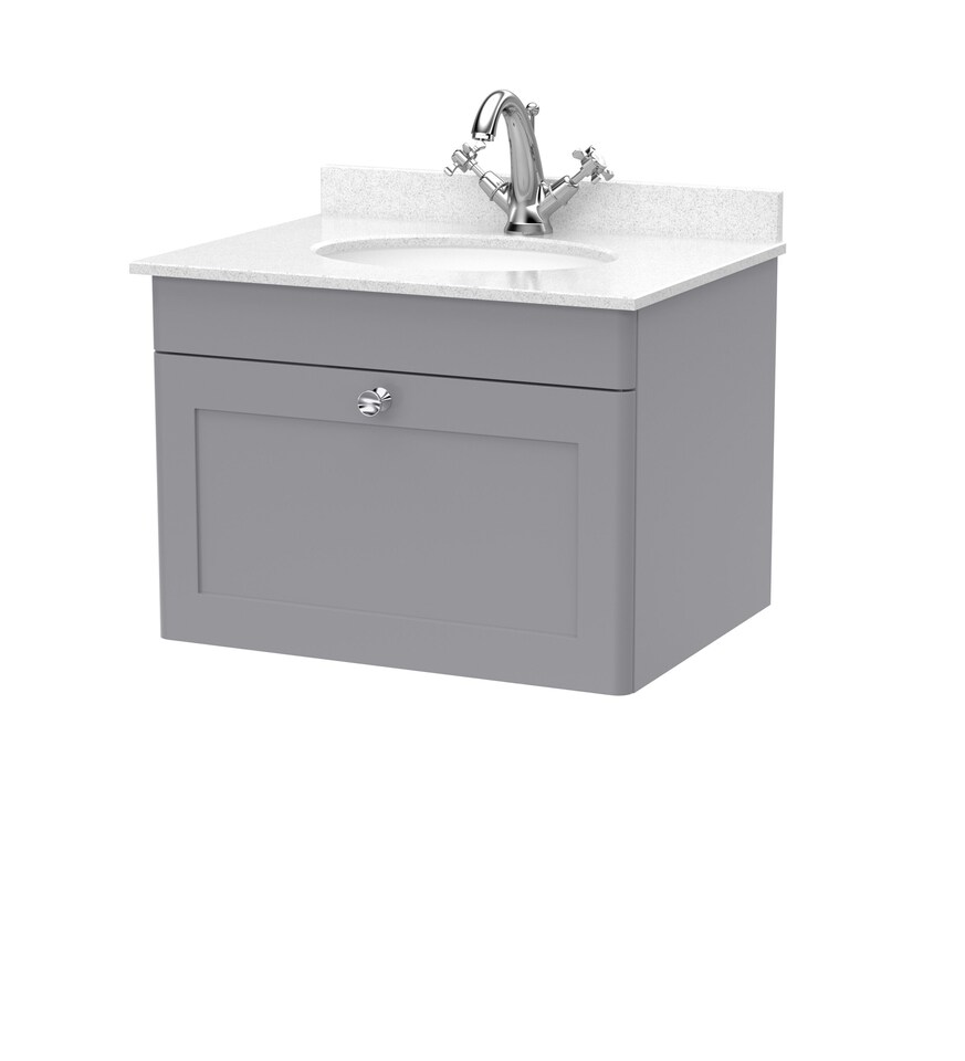 image 1 of Balterley Swynnerton Traditional 1 Drawer Wall Hung Vanity Unit with Marble Basin, Satin Grey, 600mm