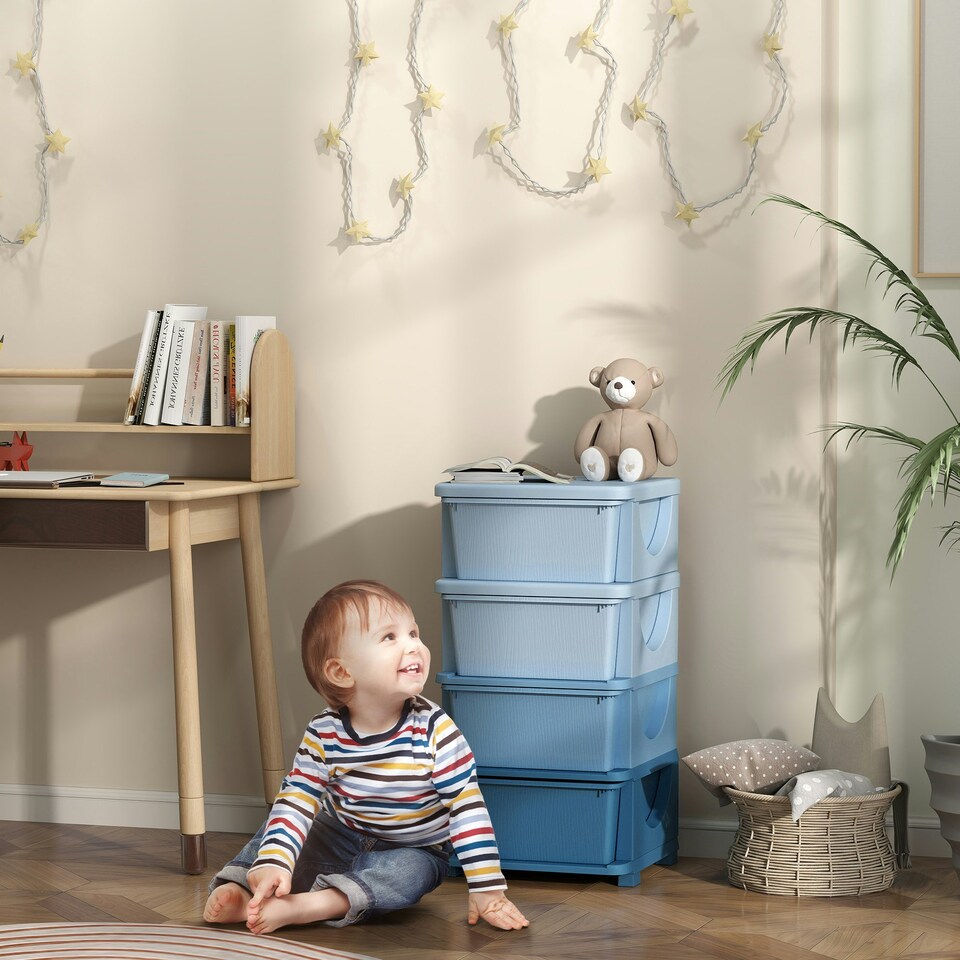 image 1 of HOMCOM Kids Storage Units with Drawers 3 Tier Chest Dresser Tower Blue | 37 x 37 x 76 cm