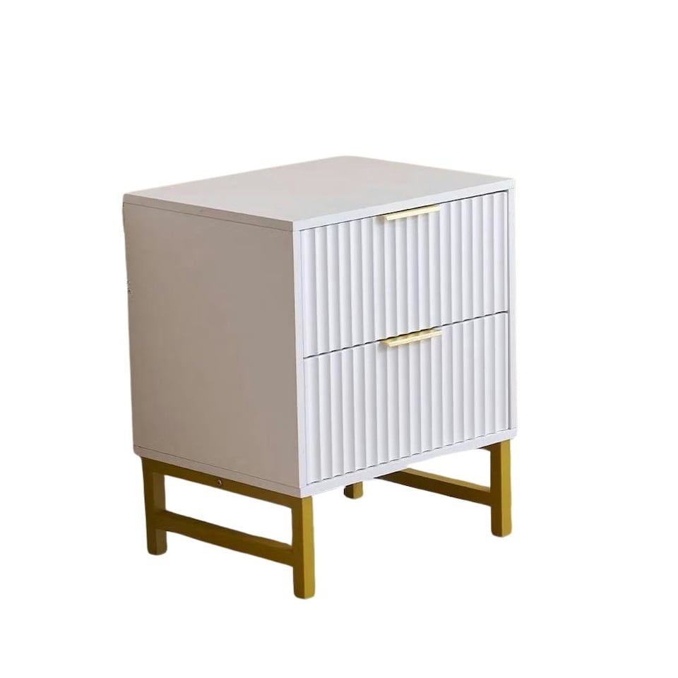 image 1 of Modern White Bedside Table with 2 Drawers and Gold Metal Legs Elegant Storage Solution for Bedroom White
