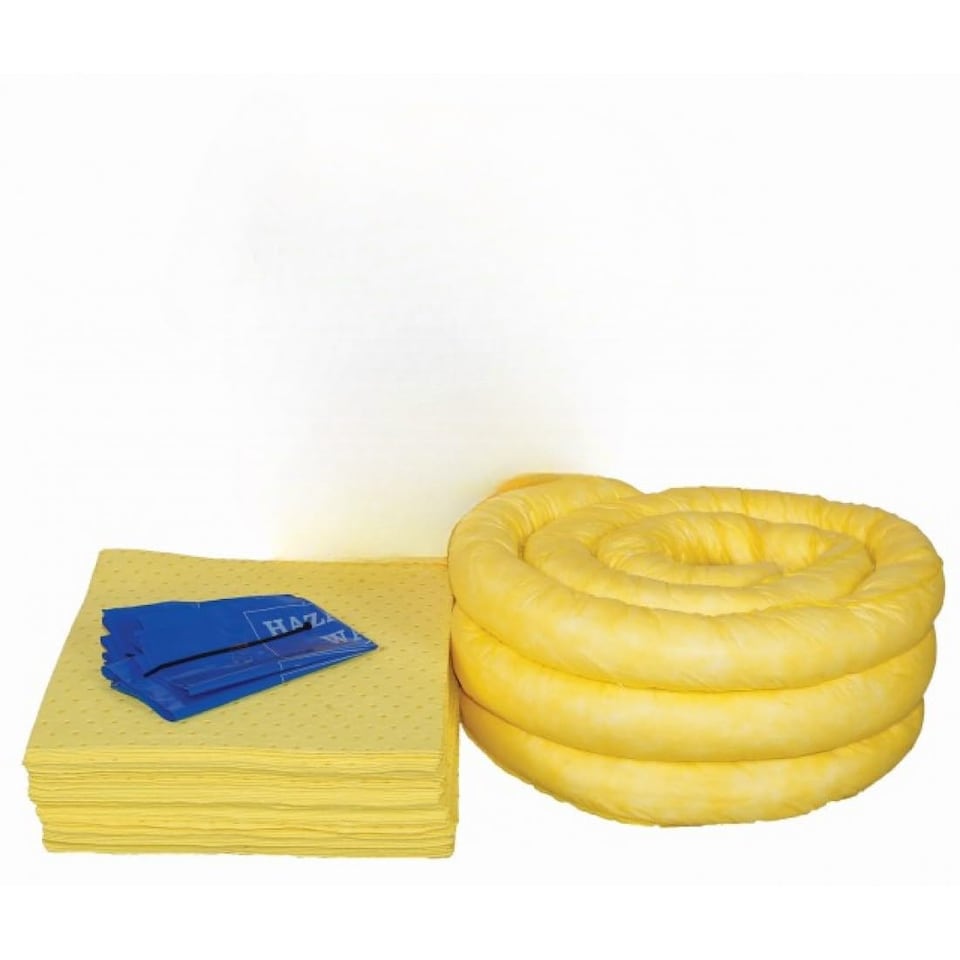 65 Litre Chemical Spill Kit Refill - Includes Absorbent Socks, Pads, Disposal Bags & Instruction Sheet