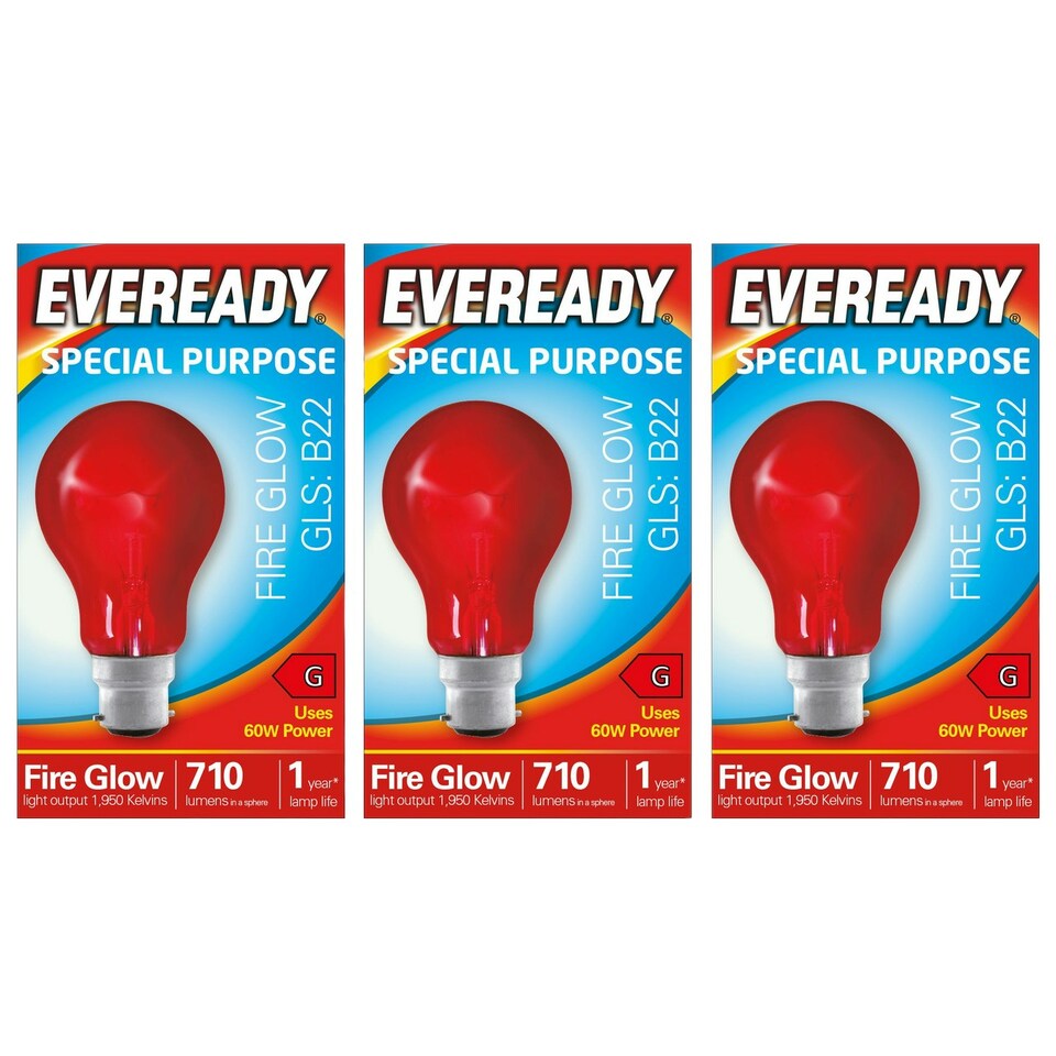 image 1 of Eveready B22 GLS 60W 1950k Fireglow Red Light Bulb  - Pack of 3