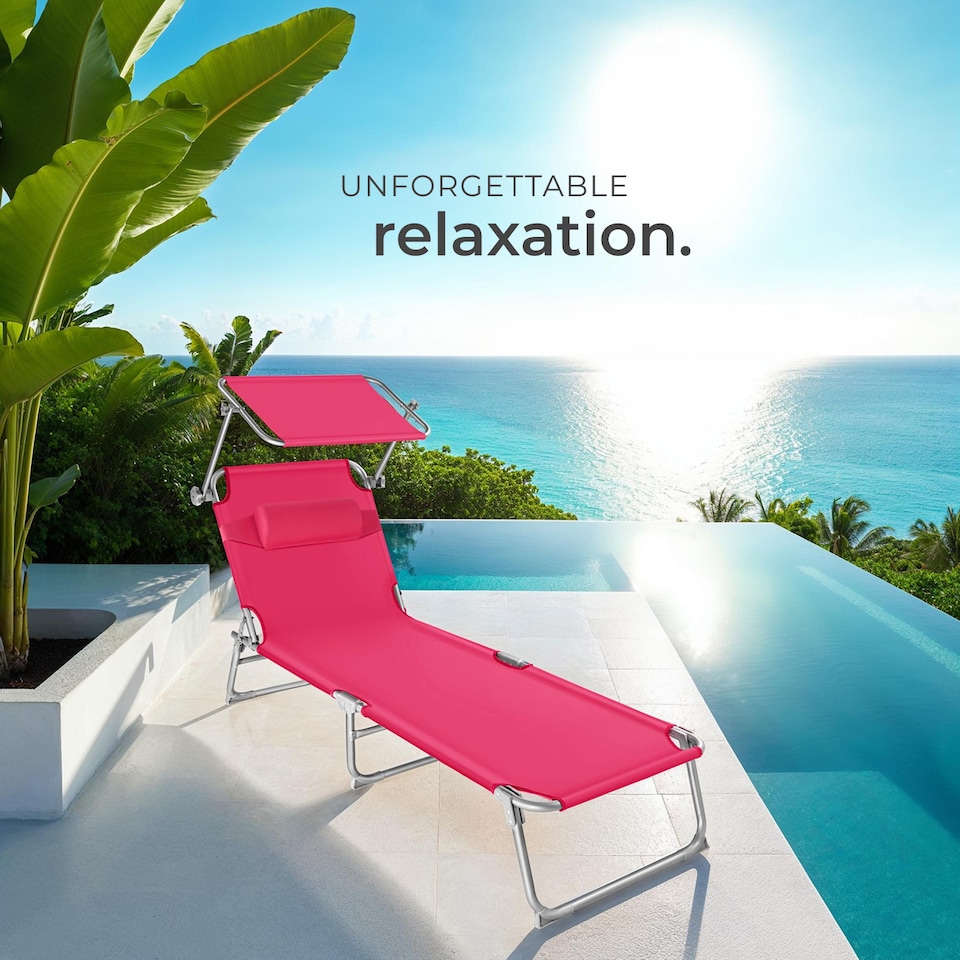 image 1 of Sun Lounger - foldable, adjustable sunroof, 4-step backrest, head cushion | Pink | pink | 1