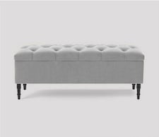 137cm Swiss Chesterfield Ottoman Storage Bench- Plush Velvet Shoe Bench - Silver Upholstery Footstool with Storage