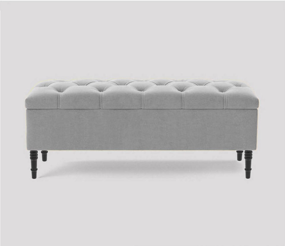 image 1 of 137cm Swiss Chesterfield Ottoman Storage Bench- Plush Velvet Shoe Bench - Silver Upholstery Footstool with Storage