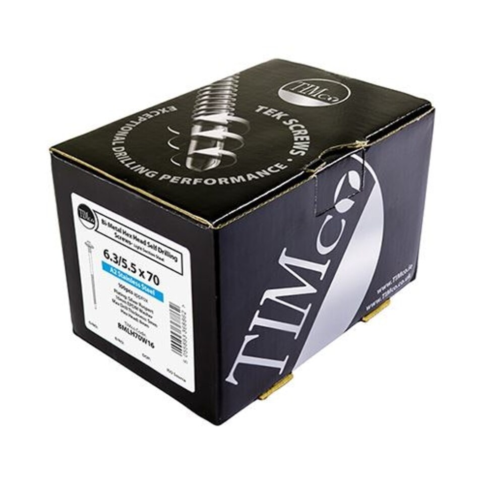 image 1 of Timco - Metal Construction Composite Panel Screws - Hex - EPDM Washer - Self-Drilling - Bi-Metal - Exterior - Silver Organic (Size 5.5/6.3 x 100 - 100 Pieces)