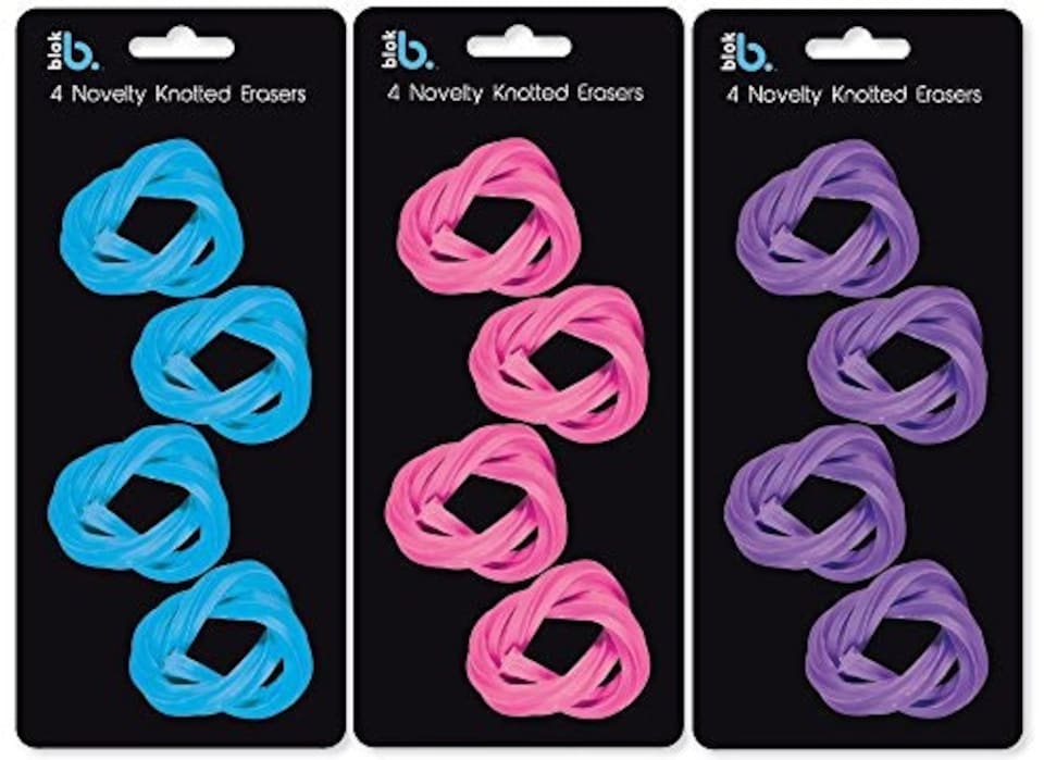 image 1 of Pack of 4 Novelty Knotted Erasers - Assorted Colours