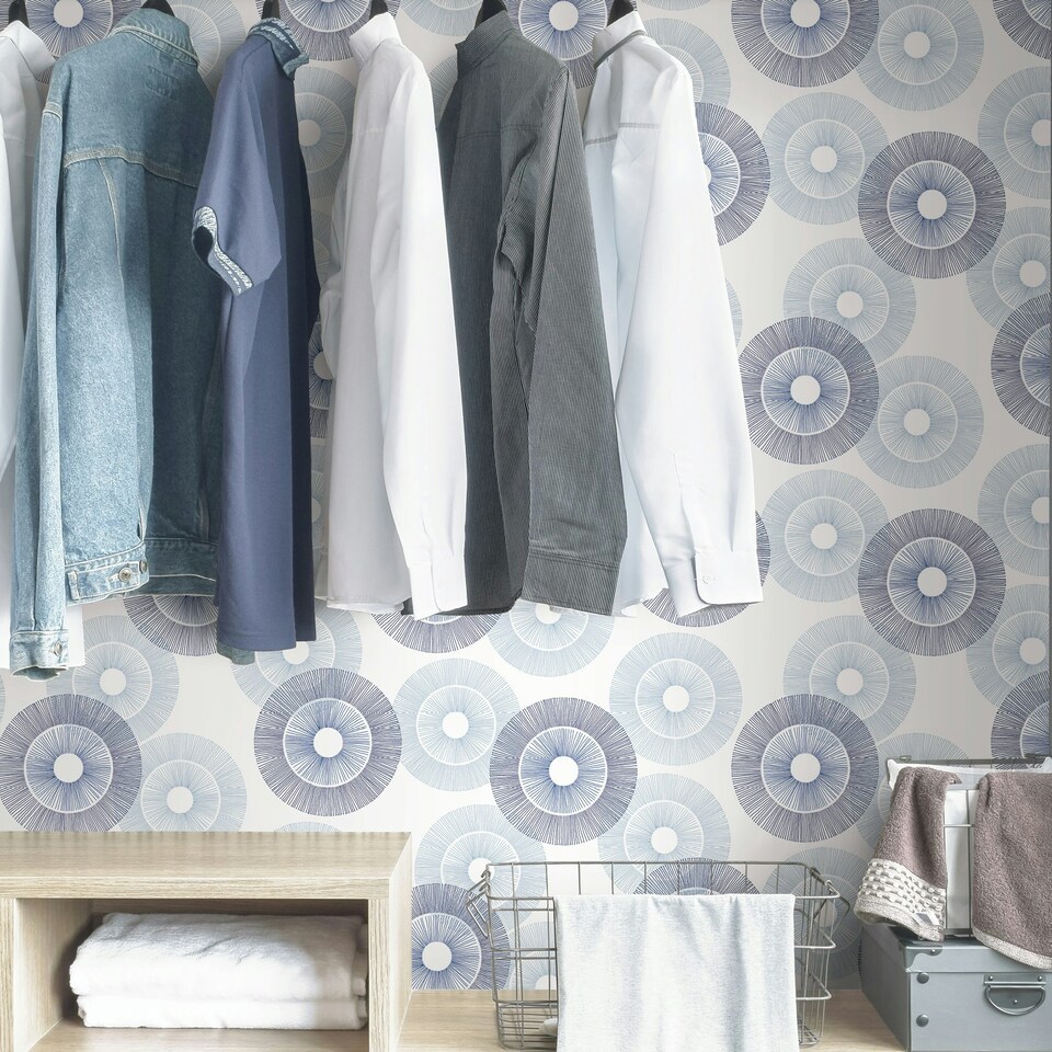 image 1 of NuWallpaper SLW3424 B-Spoke Self Adhesive Wallpaper, Blue Multi