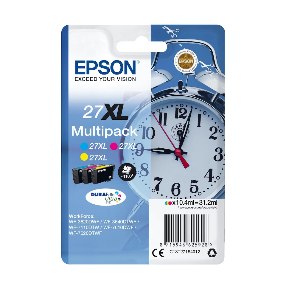 image 1 of EPSON® 27XL Original Ink Cartridge - C13T27154012 - 3 Assorted Colours - 10.4ml - 1,100 Pages (3 Pack) You will receive 1 Pack of 3