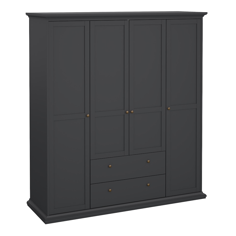 image 1 of Paris Wardrobe with 4 Doors and 2 Drawers in Matt Grey