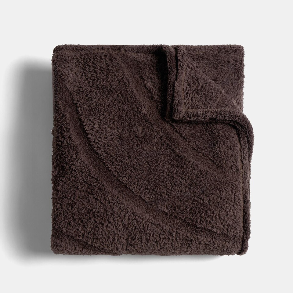 image 1 of OHS Tufted Contour Throw Teddy Fleece Blanket Winter Soft Warm Bedspread - 125 x 150cm | Brown | Coffee