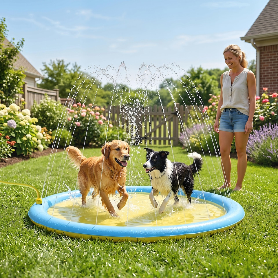 image 1 of PawHut 170cm Splash Pad Sprinkler for Pets Dog Pool Non-slip Outdoor Yellow