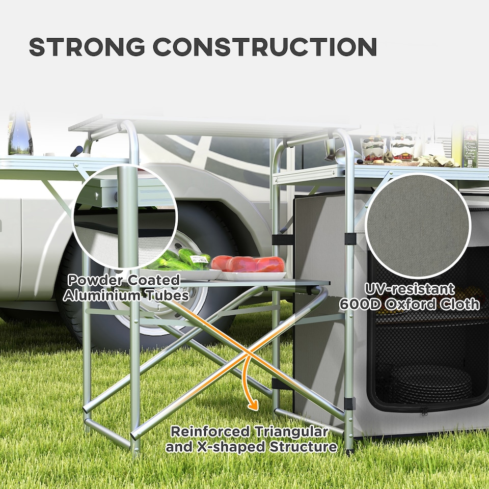 image 1 of Outsunny Camping Kitchen with Cupboard Folding Camping Table with Carrying Bag