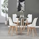 image 2 of 5PCs Dining Set - a Black Round Dining Table & Set of 4 White Lorenzo Tulip chairs with Padded Seat | White