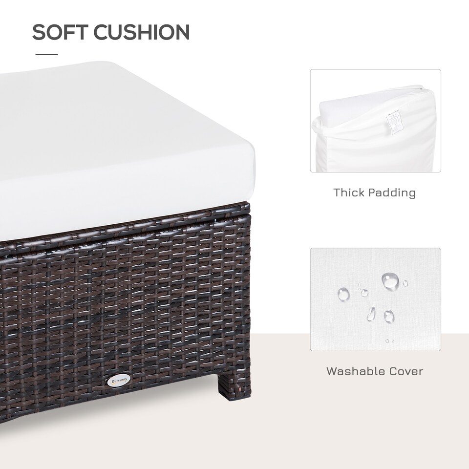 image 1 of Outsunny Rattan Footstool Wicker Ottoman with Padded Seat Cushion Outdoor Patio Furniture for Garden Poolside Living Room, 50 x 50 x 35 cm, Brown