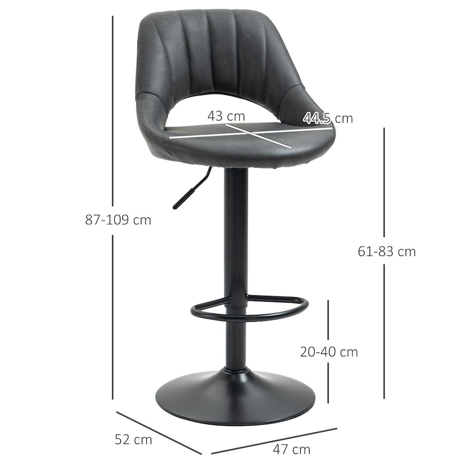 image 1 of HOMCOM Barstools Set of 2, Dining Stools with Backrest and Footrest, Grey