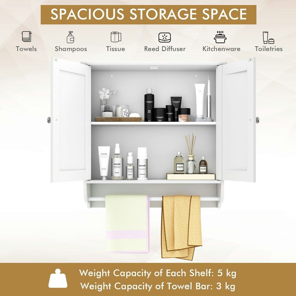 image 1 of COSTWAY Wall-mounted Bathroom Cabinet Storage Medicine Cabinet White