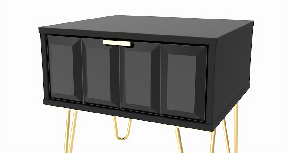 image 1 of Metro 1 Drawer Bedside Table in Deep Black & Black Matt (Ready Assembled) | Black | Deep Black & Black Matt