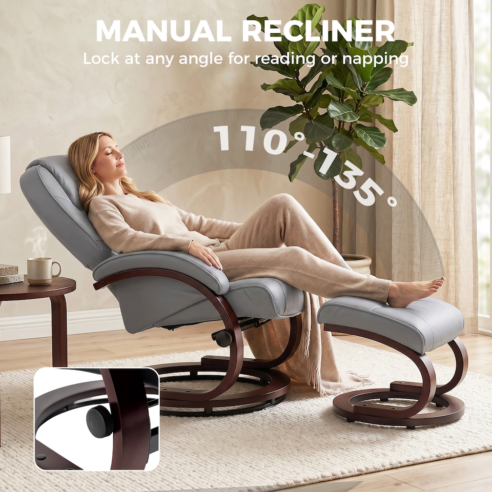 image 1 of HOMCOM Recliner Chair with Footstool, Swivel Recliner Armchair