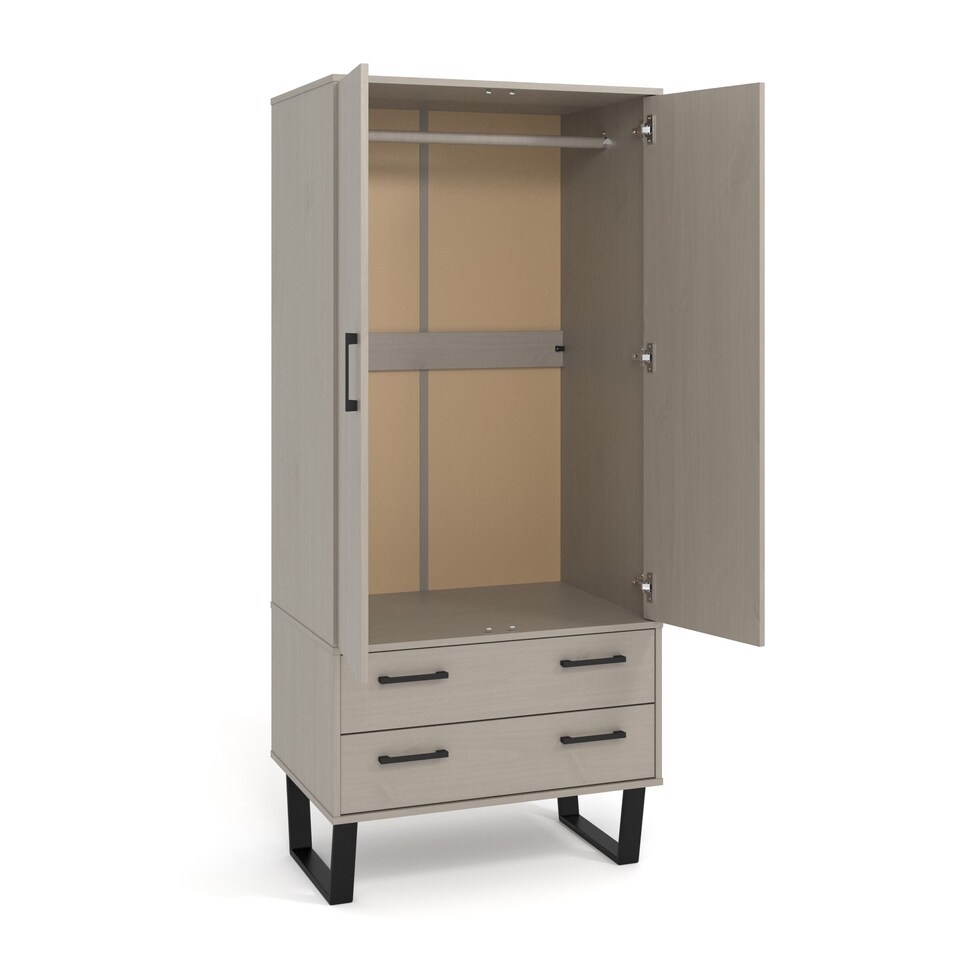 image 1 of Texas Industrial-Style Wardrobe with Drawers and Hanging Space, Antique Wax Finish | Grey | Grey | One Size | 1