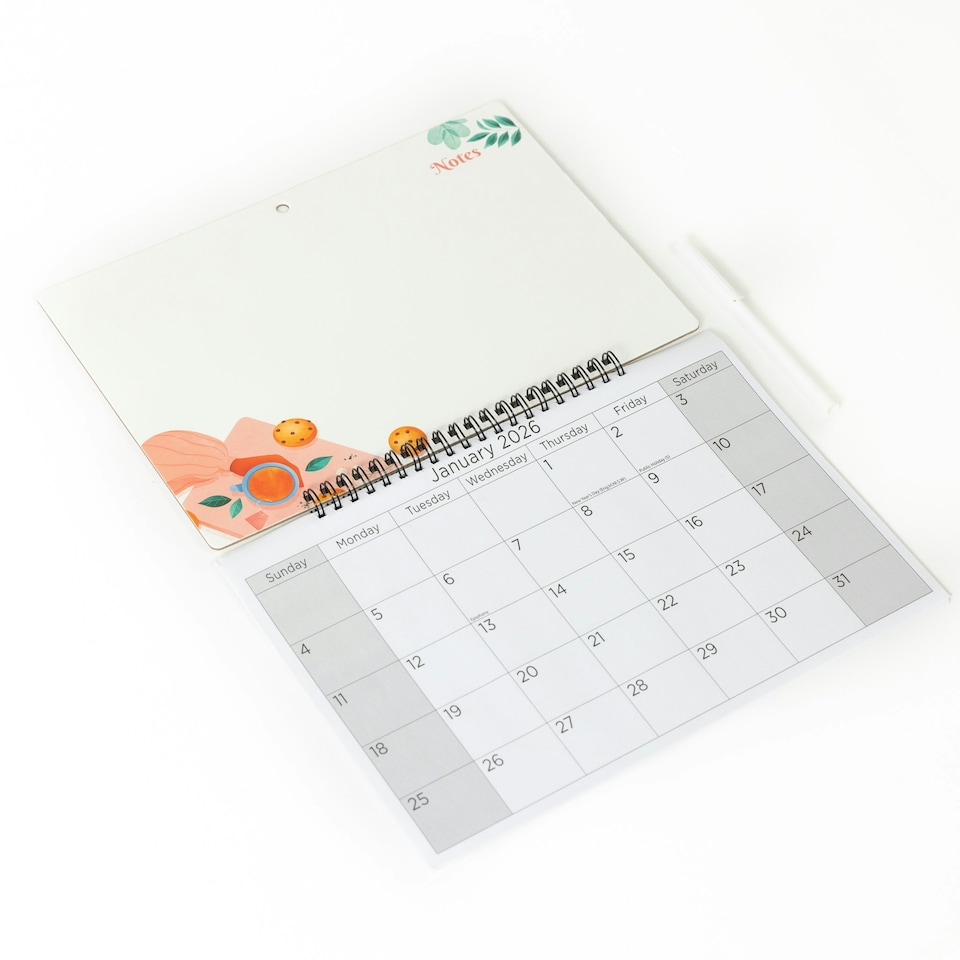image 1 of 2026 Monthly Memo Board Calendar & Pen Coffee Design