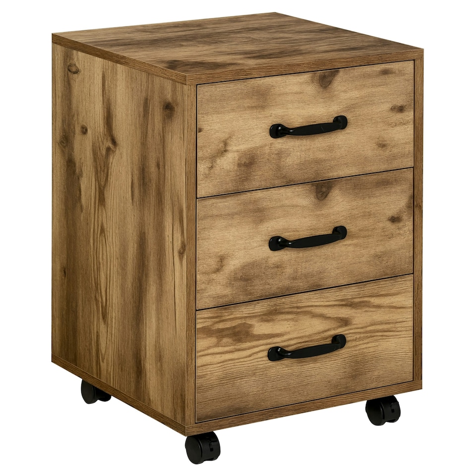 image 1 of HOMCOM File Cabinet with 3 Drawers, Under Desk Mobile Filing Cabinet Brown