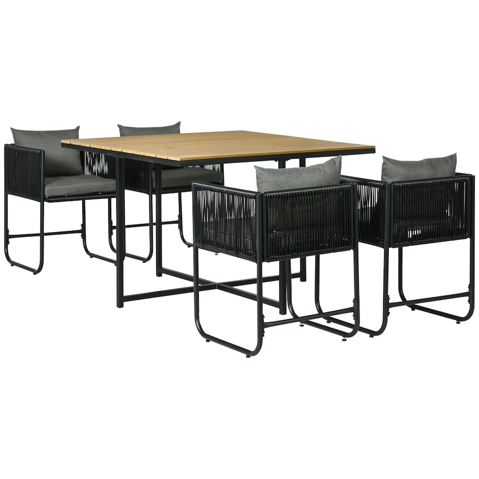 image 1 of Outsunny Rattan Dining Set, Rattan Cube Dining Sets with Space-saving