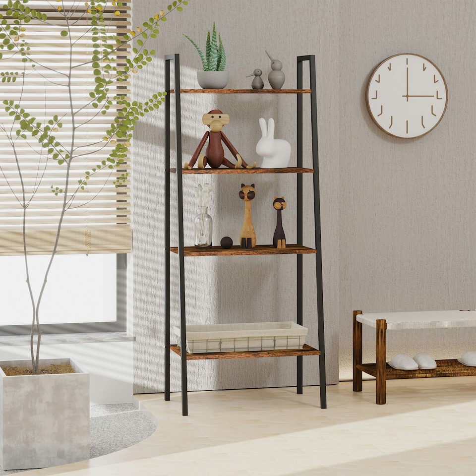 image 1 of HOMCOM 4-Tier Minimalistic Ladder Shelf Unit Steel Frame Display Storage