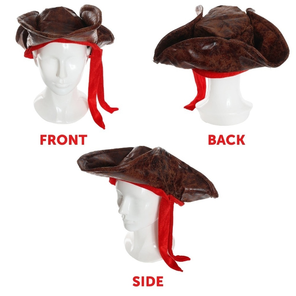 image 1 of Leather Look Pirate Tricorn Hat | Brown | One Size
