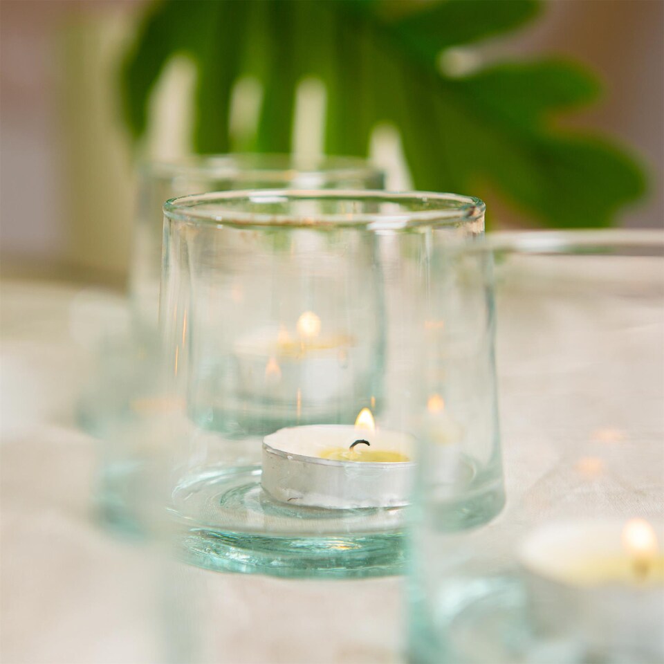 image 1 of Nicola Spring Merzouga Recycled Glass Tealight Holder - 7cm - Clear | Clear | Clear