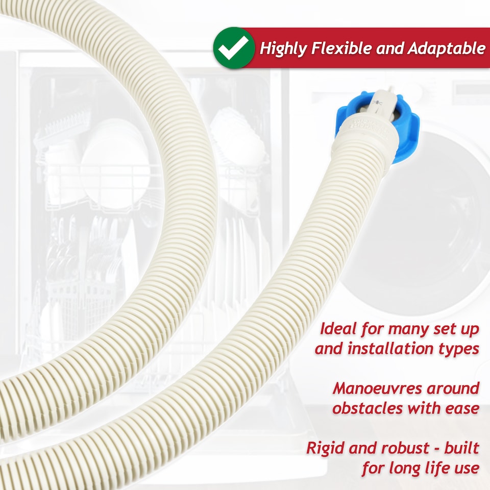 image 1 of SPARES2GO Safety Inlet Hose Washing Machine Dishwasher Water Fill Leak Protection Stop Valve Pipe (1.5m Length, 3/4" Connections)