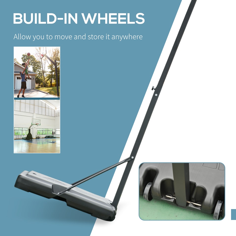 image 1 of HOMCOM Basketball Hoop 255-305cm Height Adjustable Stand with Wheels