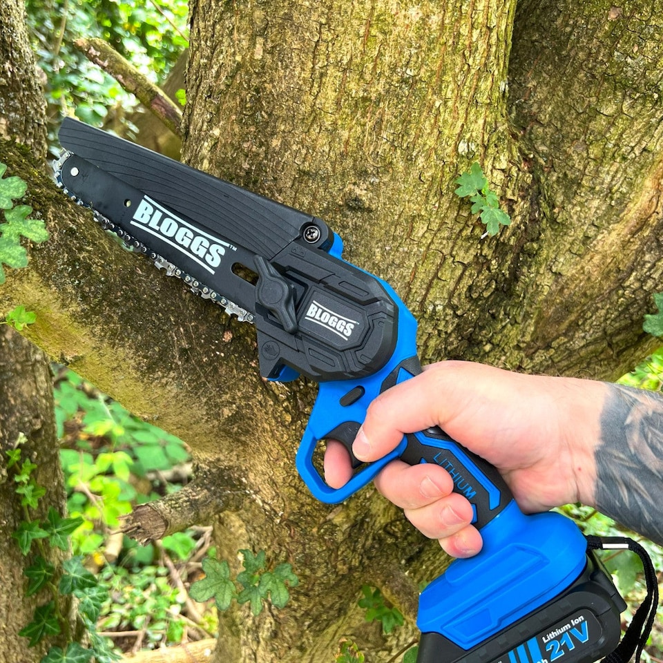 image 1 of Bloggs Cordless Pruning Chainsaw, 21V, One-Handed Branch Trimming, 6-inch Bar Length