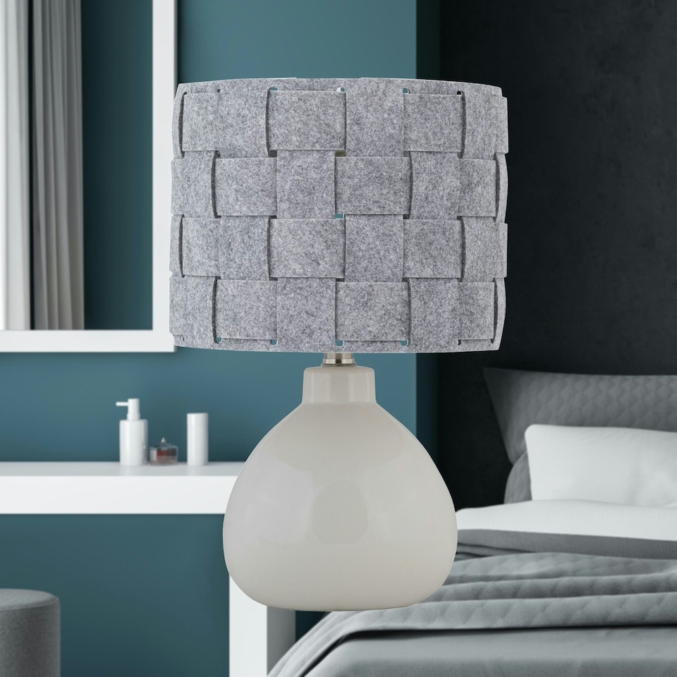 image 1 of First Choice Lighting Set of 2 Tuscan White Ceramic Lamps with Grey Felt Shade White | Grey