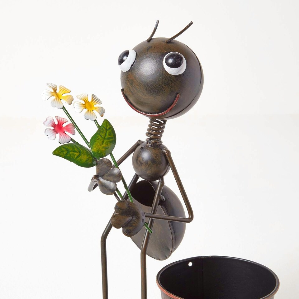image 1 of Homescapes Metal Ant with Bouquet and Flower Pot - 32 cm Tall