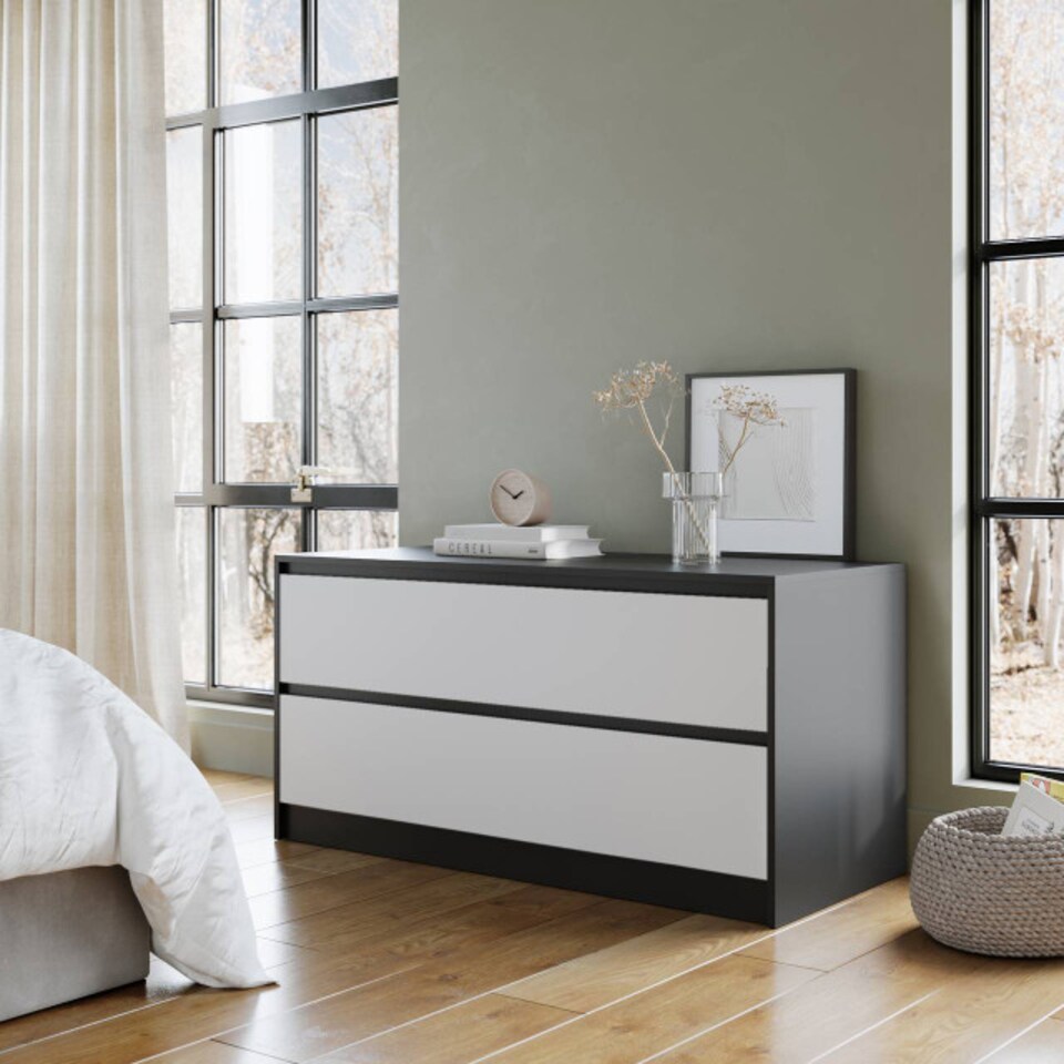 image 1 of URBNLIVING 4 Drawer Wide Chest Of Drawers Bedroom Storage Unit | Multi | Black Carcass + White Drawers