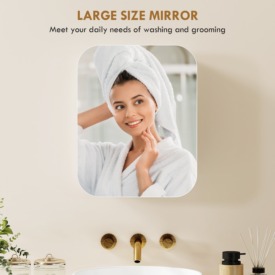 image 1 of HOMCOM Wall Mounted Bathroom Cabinet with Mirror Adjustable Shelves | White | White | 40.2W x 10.2D x 50.9H cm