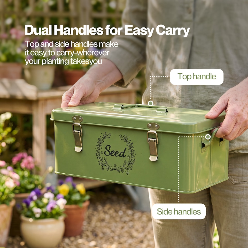 image 1 of TOQUE Seed Box 4-Compartment Storage Box Metal Seed Organiser Dark Green