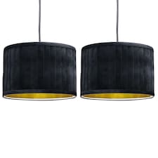 Set of 2 Sundance - Black Velvet Pleated 30cm Lamp Shades with Gold Inner | Black | Gold | Large | 2