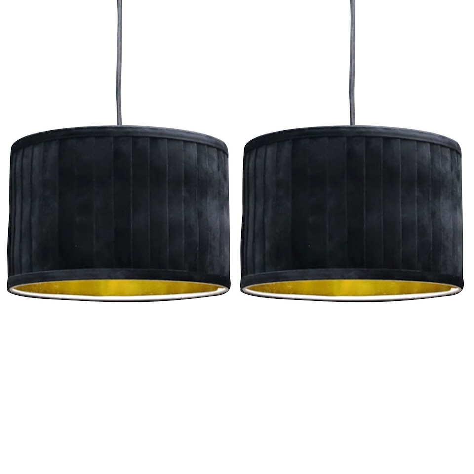 image 1 of Set of 2 Sundance - Black Velvet Pleated 30cm Lamp Shades with Gold Inner | Black | Gold | Large | 2