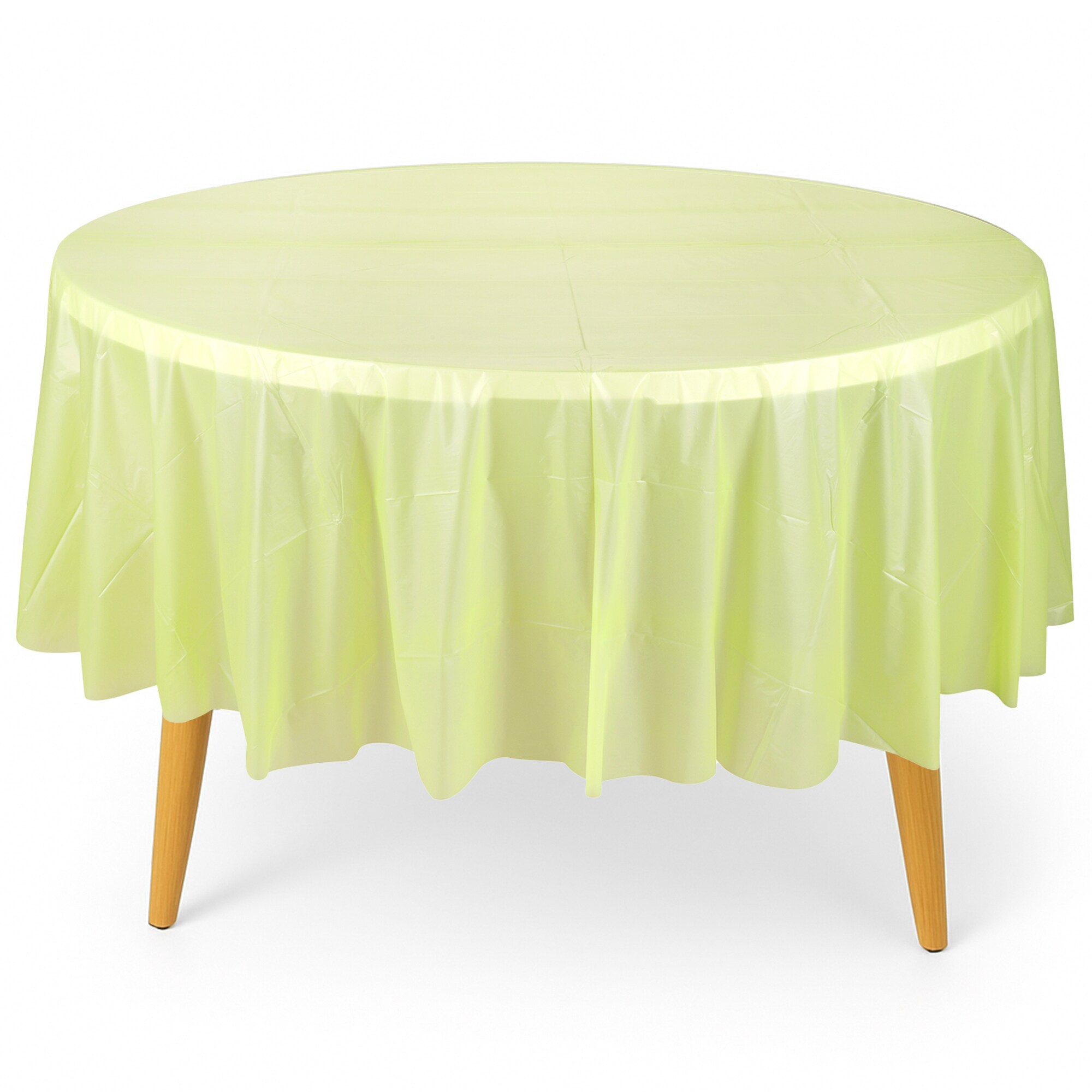 Neel Blue 84" Round PVC Tablecloth, Disposable Plastic Table Cover in Bright Green