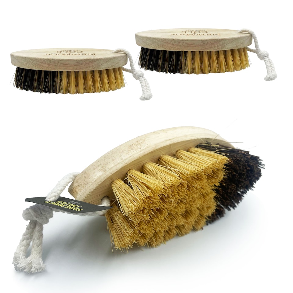 image 1 of Wooden Vegetable Brush Dual-Bristle Fruit & Potato Scrubber - Pack of 2