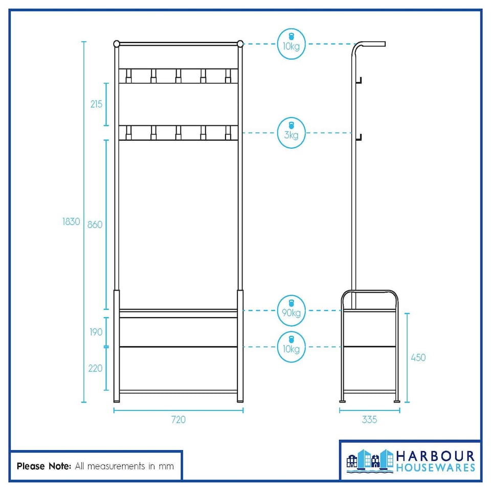 image 1 of Harbour Housewares Curved Steel Coat Rack with Shoe Storage Bench - Black/Brown | Brown | Black/Brown | One Size